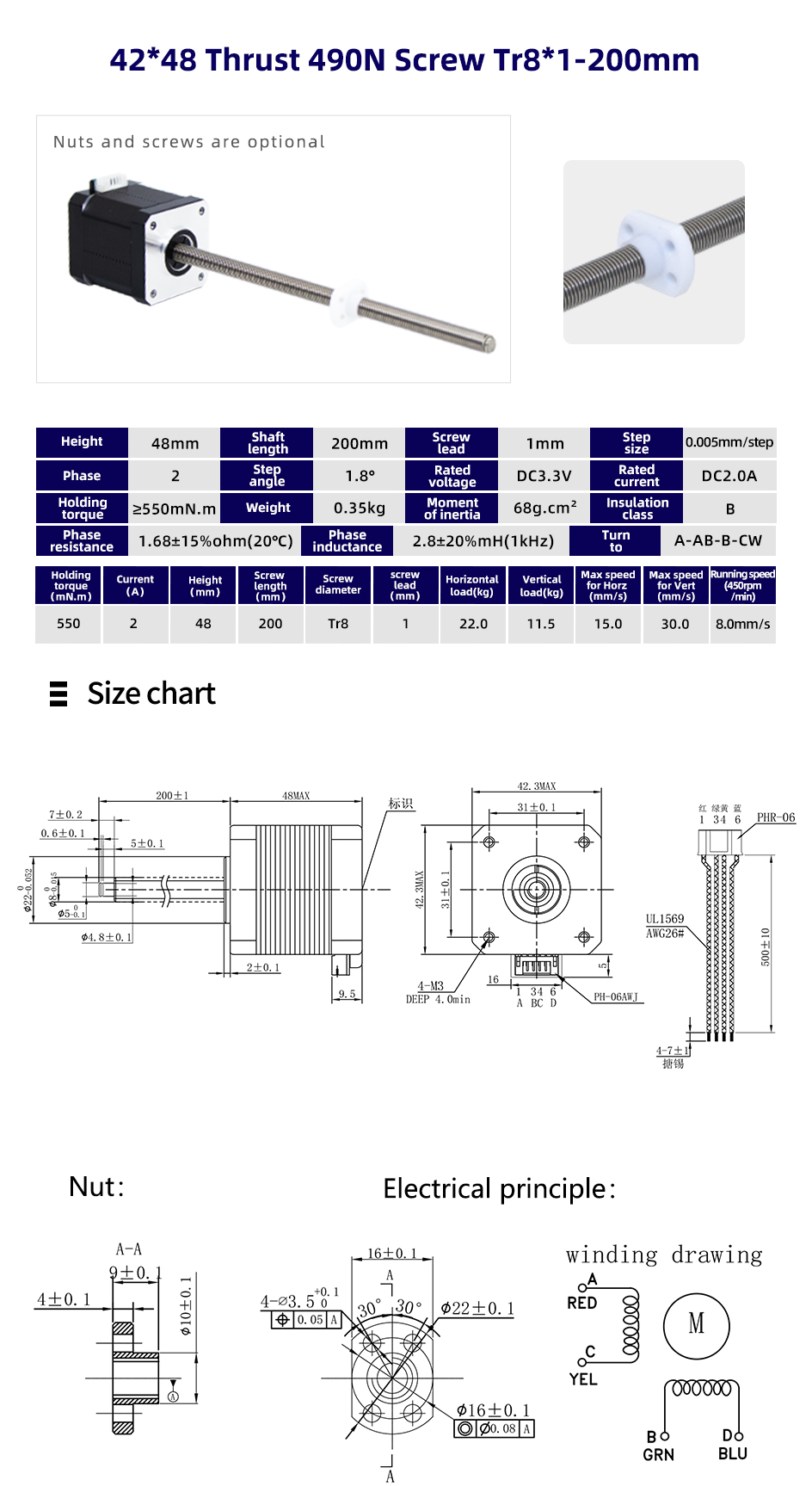80 Degree Temperature Rise Linear Stepper Motor With Lead Screw for CNC Machines