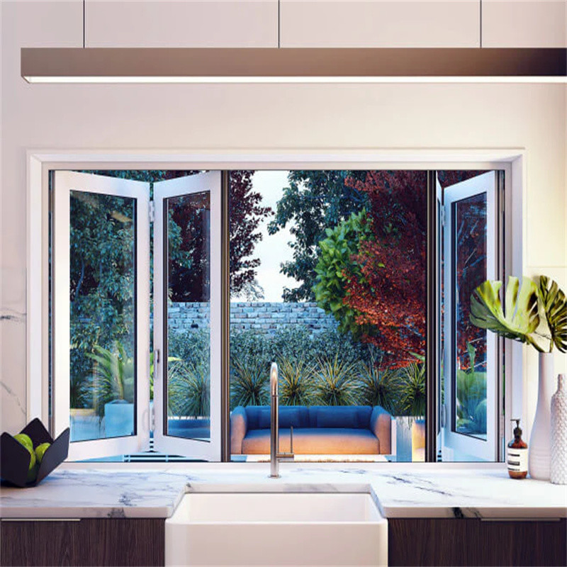 Modern Design Aluminum Alloy Frame Bi Fold Soundproof Windows With Heat Insulation