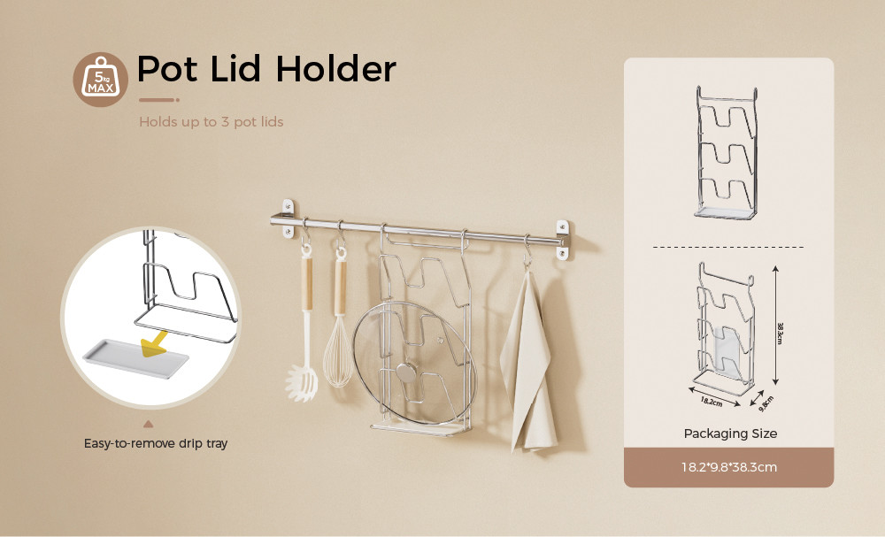 Kitchen Pot Lid Holder Wall-mounted Type Installation Sustainable Multifunctional Kitchen Organizer Set