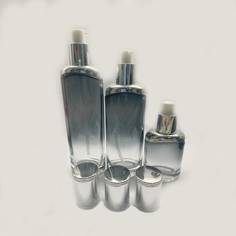 40ml 100ml 120ml Glass Lotion Bottle Set With Metallic Silver Shoulder