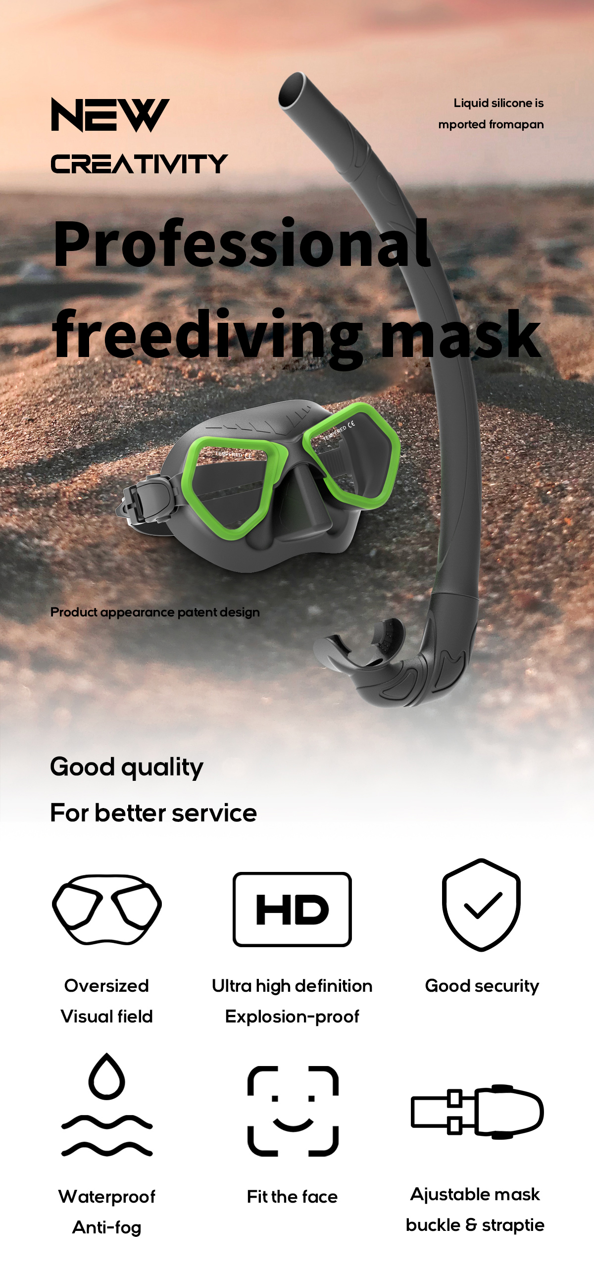 Tempered Glass Free Diving Goggles And Snorkel Mask Snorkeling Kit