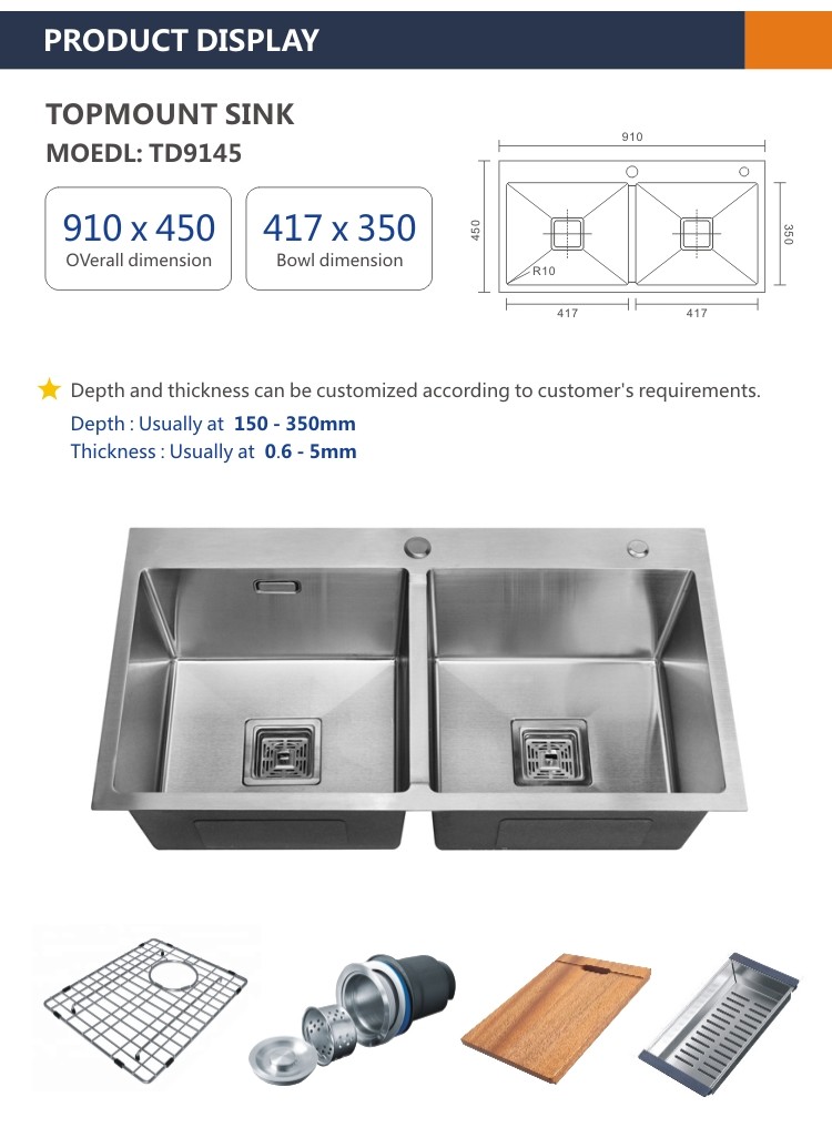Topmount 2 Bowl 91x45 Luxury Kitchen Sinks PVD NANO COLOR