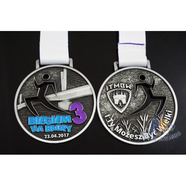 Quality Running Marathon Riding Sports Metal Zinc Alloy Metal Award Medals Both 3D Side With Sublimated Ribbon for sale