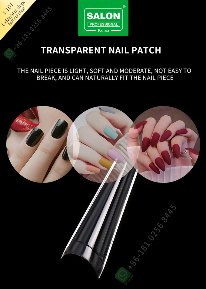 False Artificial Fingernails ABS Clear Ladder Shape Fake Nails Handmade Soft Gels Press On Nails Wholesale Price