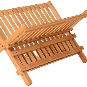  Compact Collapsible Wooden Plate Rack Kitchen Bamboo Dish Drying Rack Manufactures