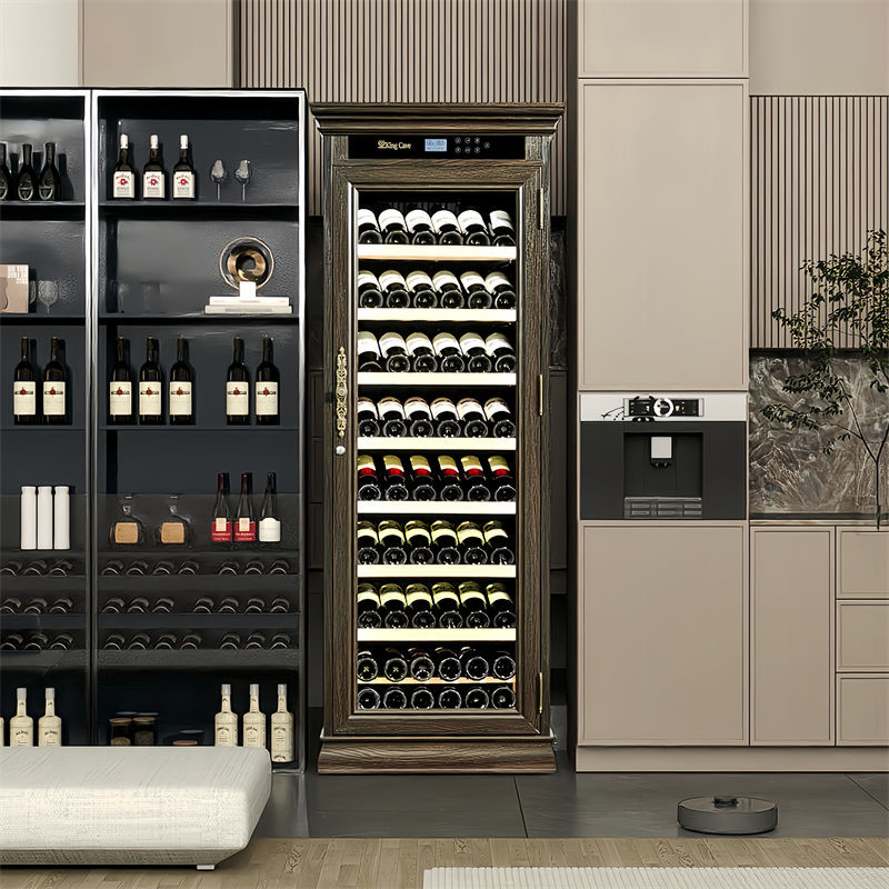 Brown Wood Frame Bar Drinks Cabinet Kitchen Wine Cooler With Locker