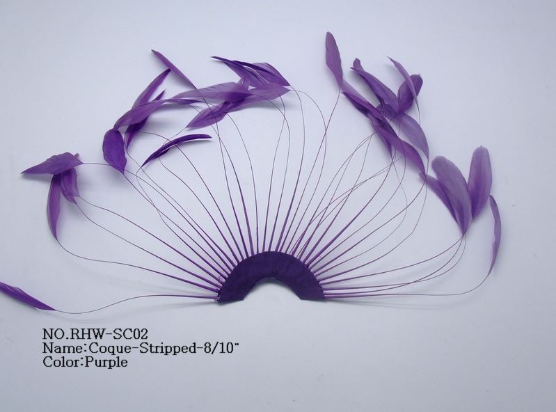 Millinery Supplies Striped Coque Feather Hand Fan 15x15cm Length