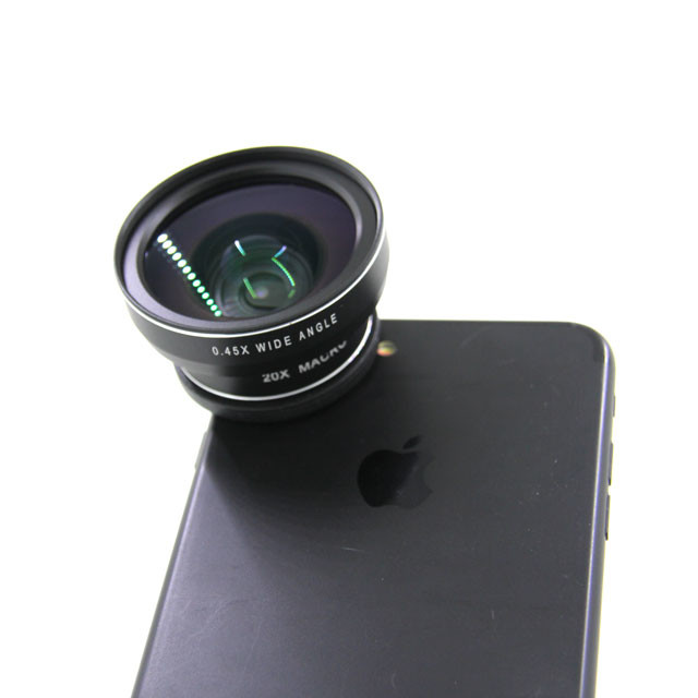 Black 0.45x Portable Clip On Mobile Phone Camera Lens Wide Angle Selfie Lens