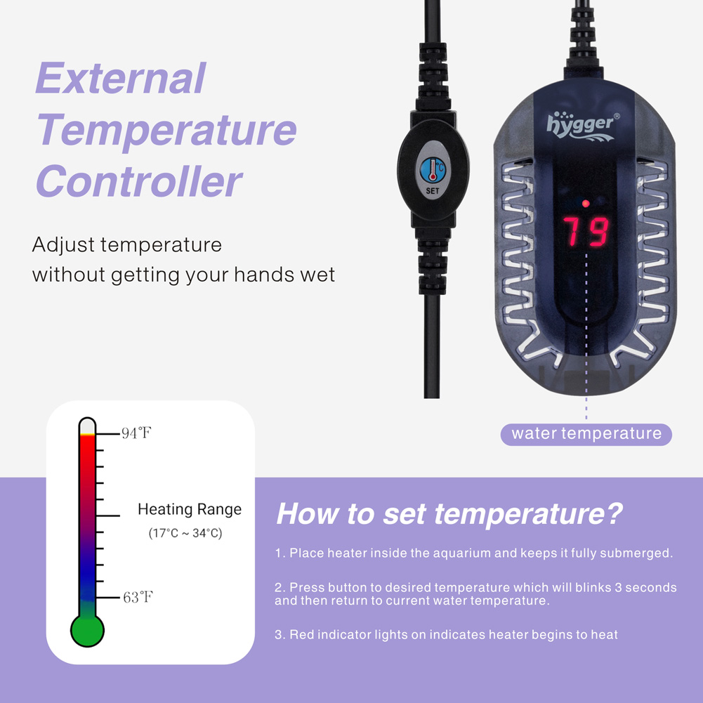 For 50W diving digital display small fish tank heating thermostat with external controller and built in thermometer