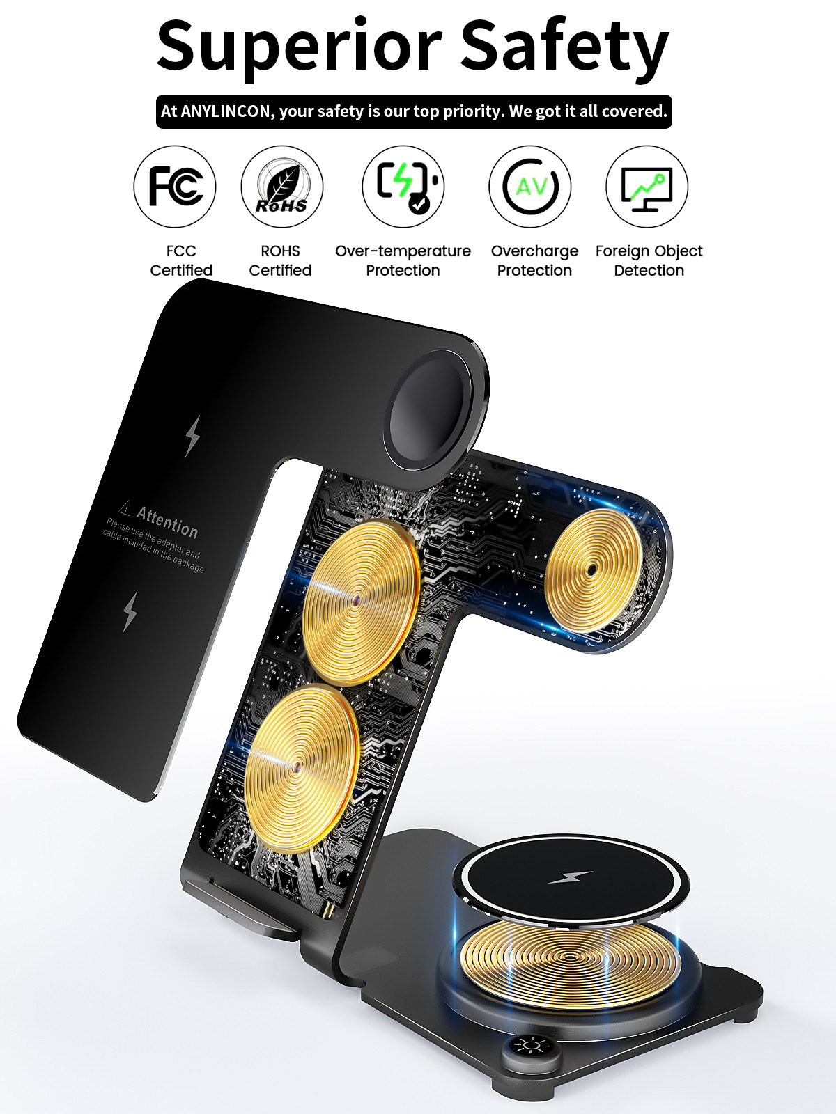 Metal Wireless 3 In 1 Charging Stand PD/QC Stylish High Charging Effeciency