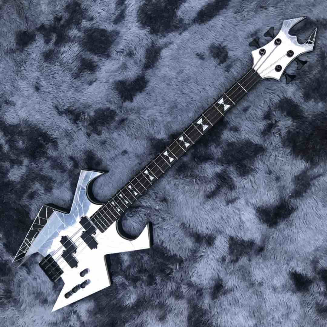 Neck Through Body Ebony Fingerboard 4 Strings Crack Mirror Electric Bass Guitar