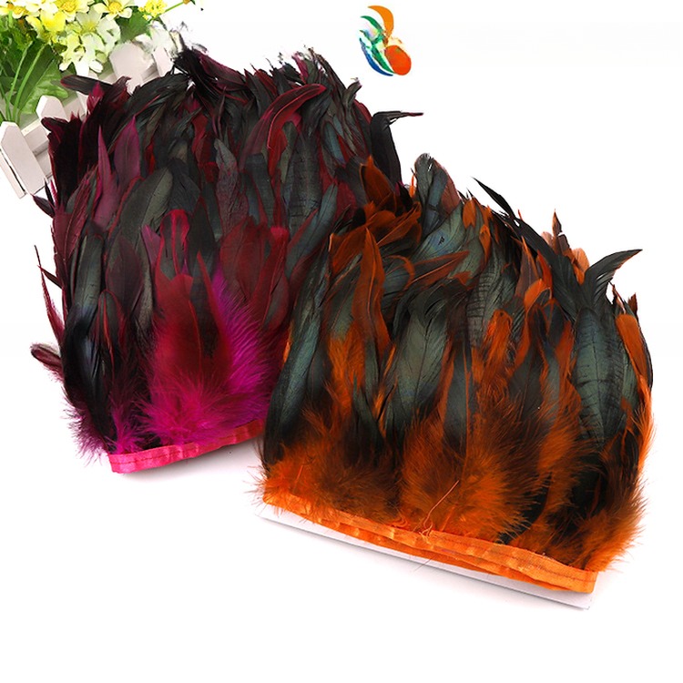 Event Party Supplies Rooster Coque Feather Fringe Trim with Satin Ribbon