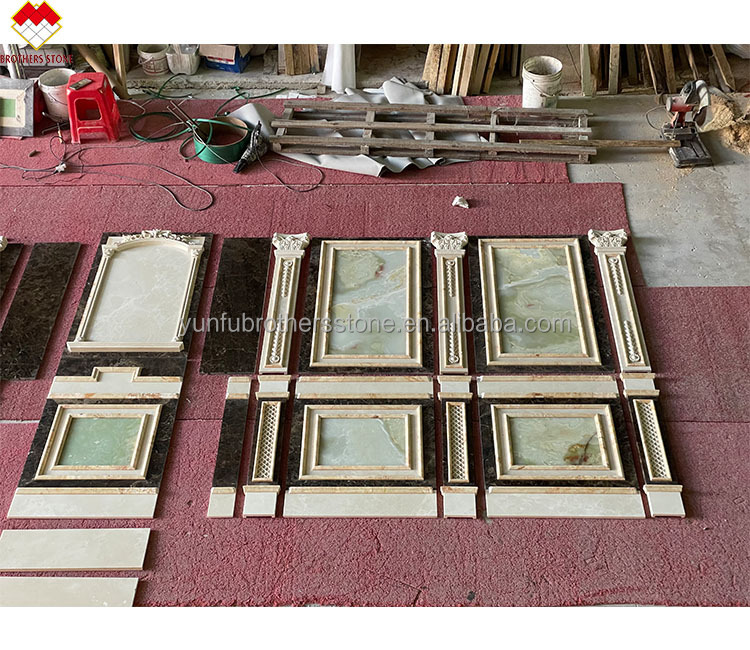 Big Slab Emperador Marble Wall Panel Design Carved Column for Cream Beige Marble Slab