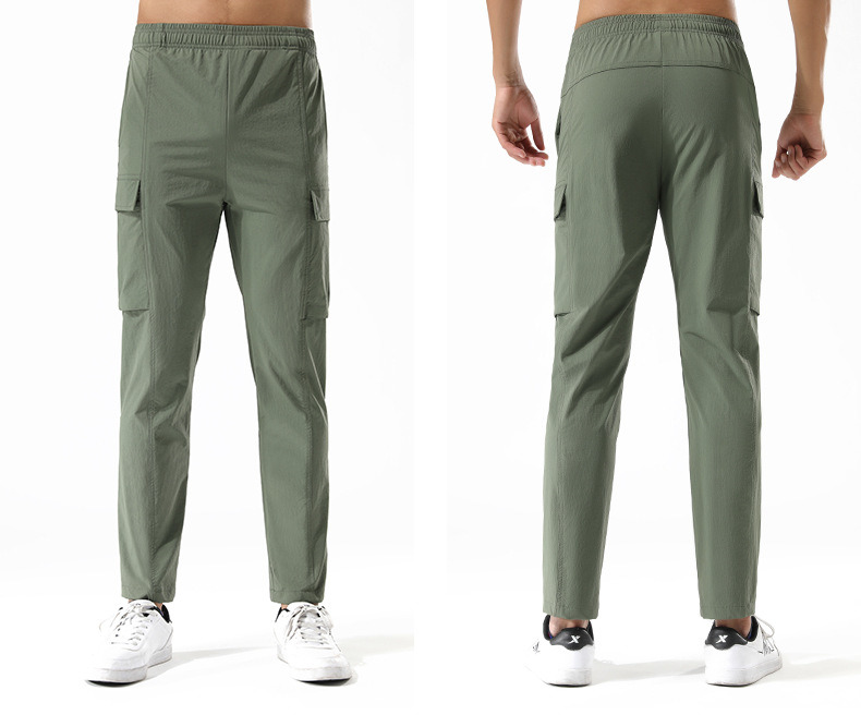 Men&prime;s Summer Thin Drawstring Hiking Pants Outdoor Loose Straight Leg Work Pants
