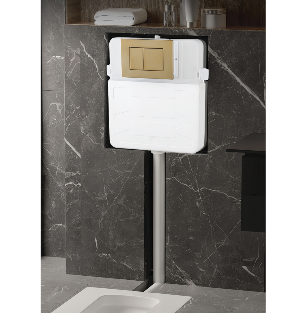Bathroom Gold Color Smart Toilet with Upper Cistern and Customizable Colored Water Tank