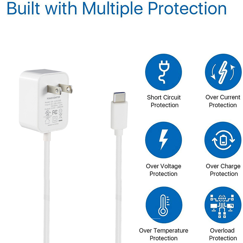 36W Type C End North America 12V USB-C Charger for Fast Charging 1.2M Length and AC 100-240V Input