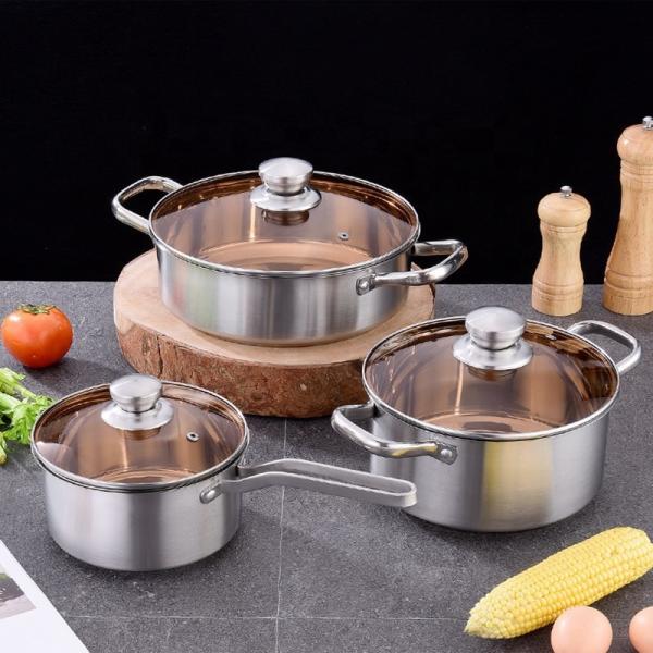 Factory Direct Kitchen Cooking Food Stainless Steel 3 PCS Cooking Pots And Pans