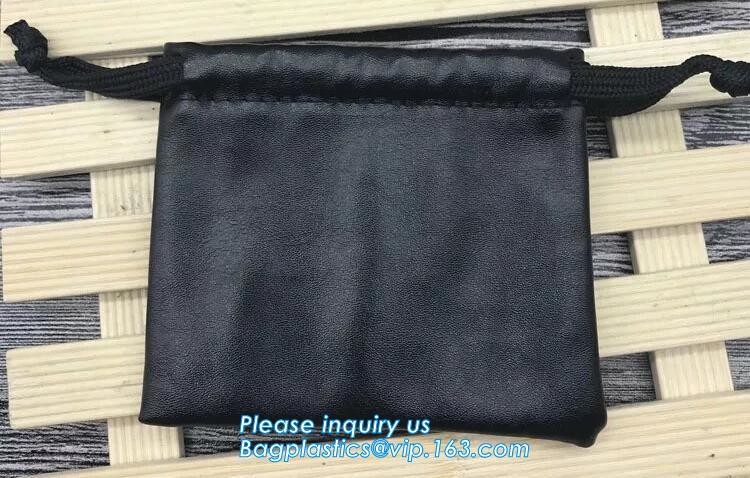 Custom Name Stamping PU Leather Drawstring Bag With Handle Waterproof Promotional Black Drawstring Bag Promotional Detai