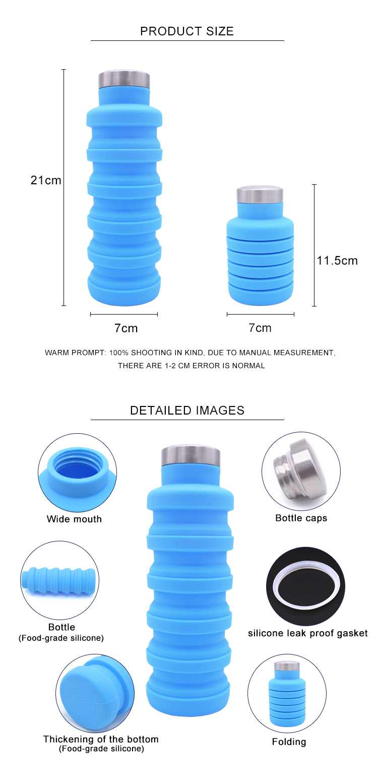 Eco Friendly 500ML Compressible Silicone Roll Up Water Bottle