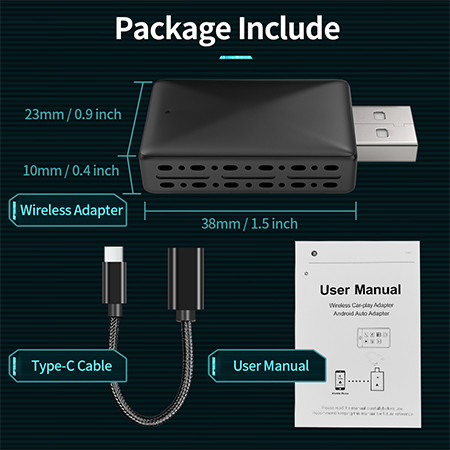 2-in-1 Mini USB Wireless Carplay Adapter Supports Original Car Wired Carplay to Wireless Carplay Android Auto Car Box