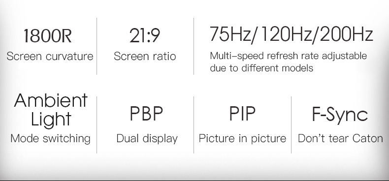 1800R 30 Inch Ultrawide Curved Monitor High Definition 8 Bit 2560x1080 Frameless