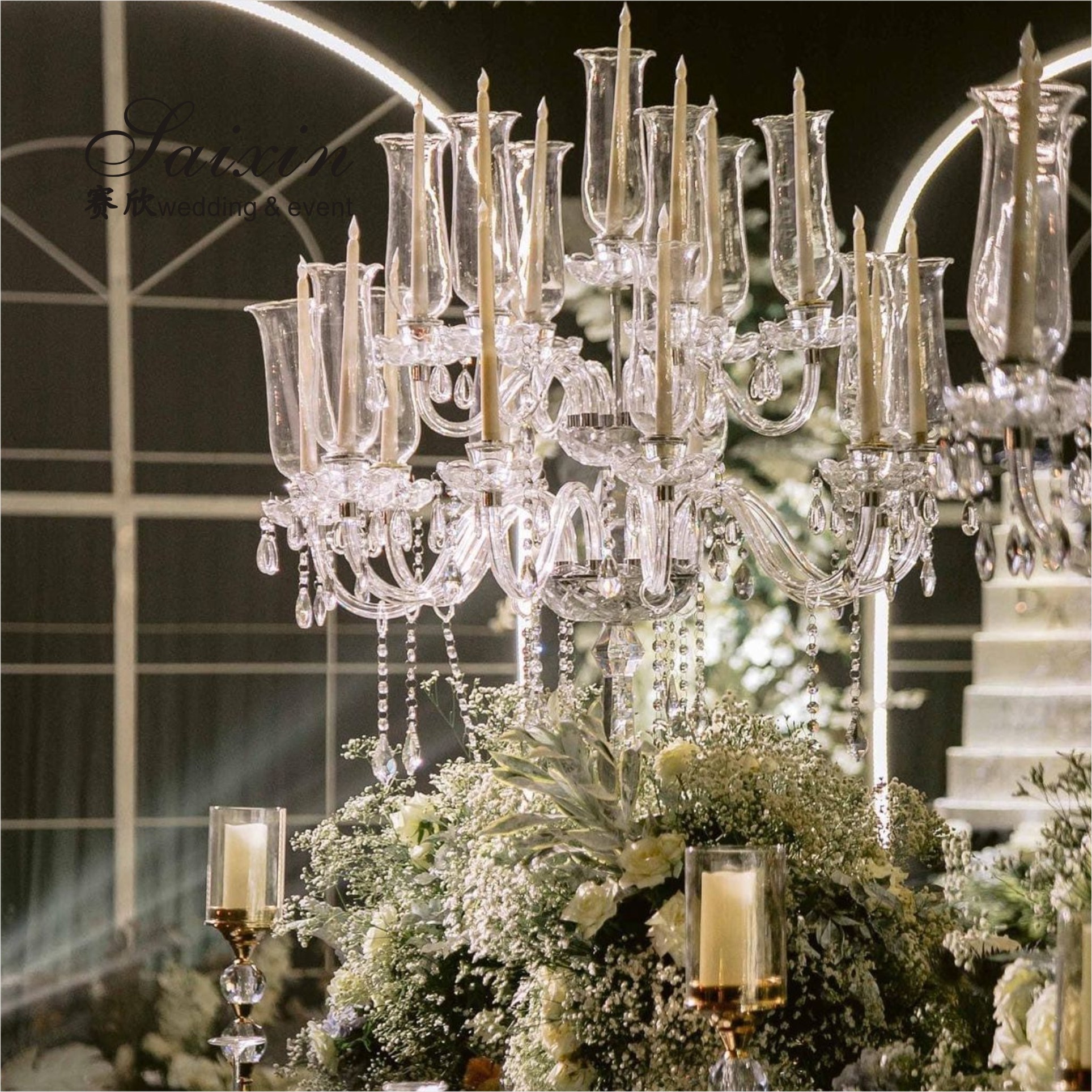 9 Branch Crystal Glass Candelabra Crystal Candle Stands For Home Decor 55CM