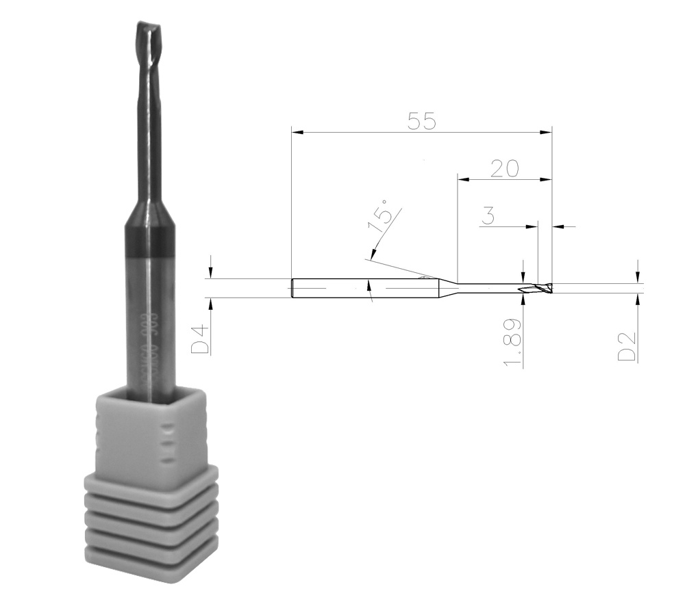 55HRC 2 Flutes 2mm Tungsten Carbide End Mill for Metal