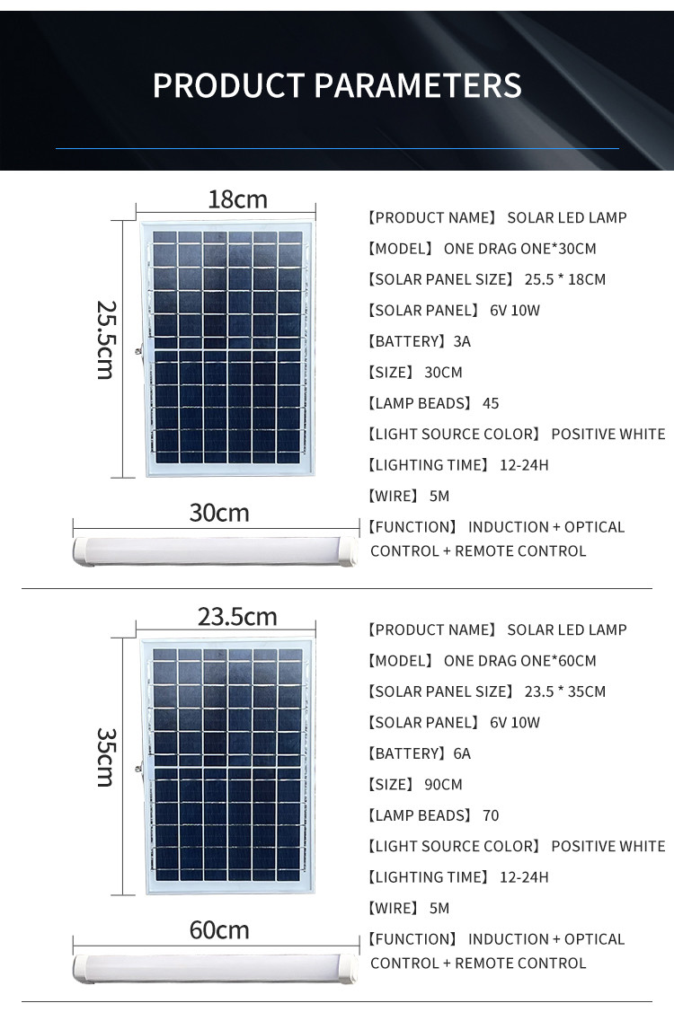 Human Body Induction 60cm Solar LED Tube Light 10w 6v Panel Outdoor