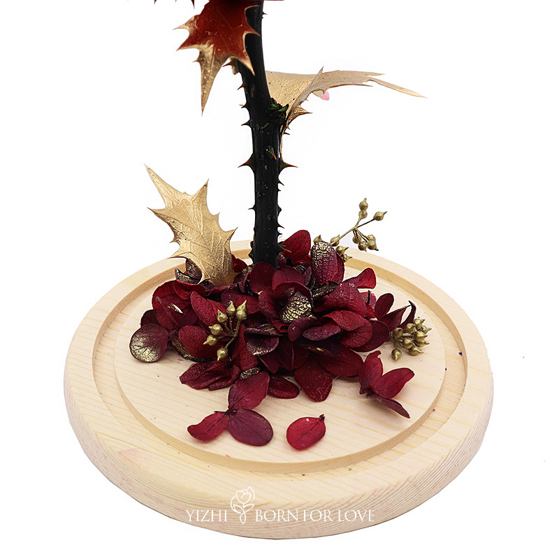 Handmade Preserved Long Lasting Rose In Glass Dome on Festive Party