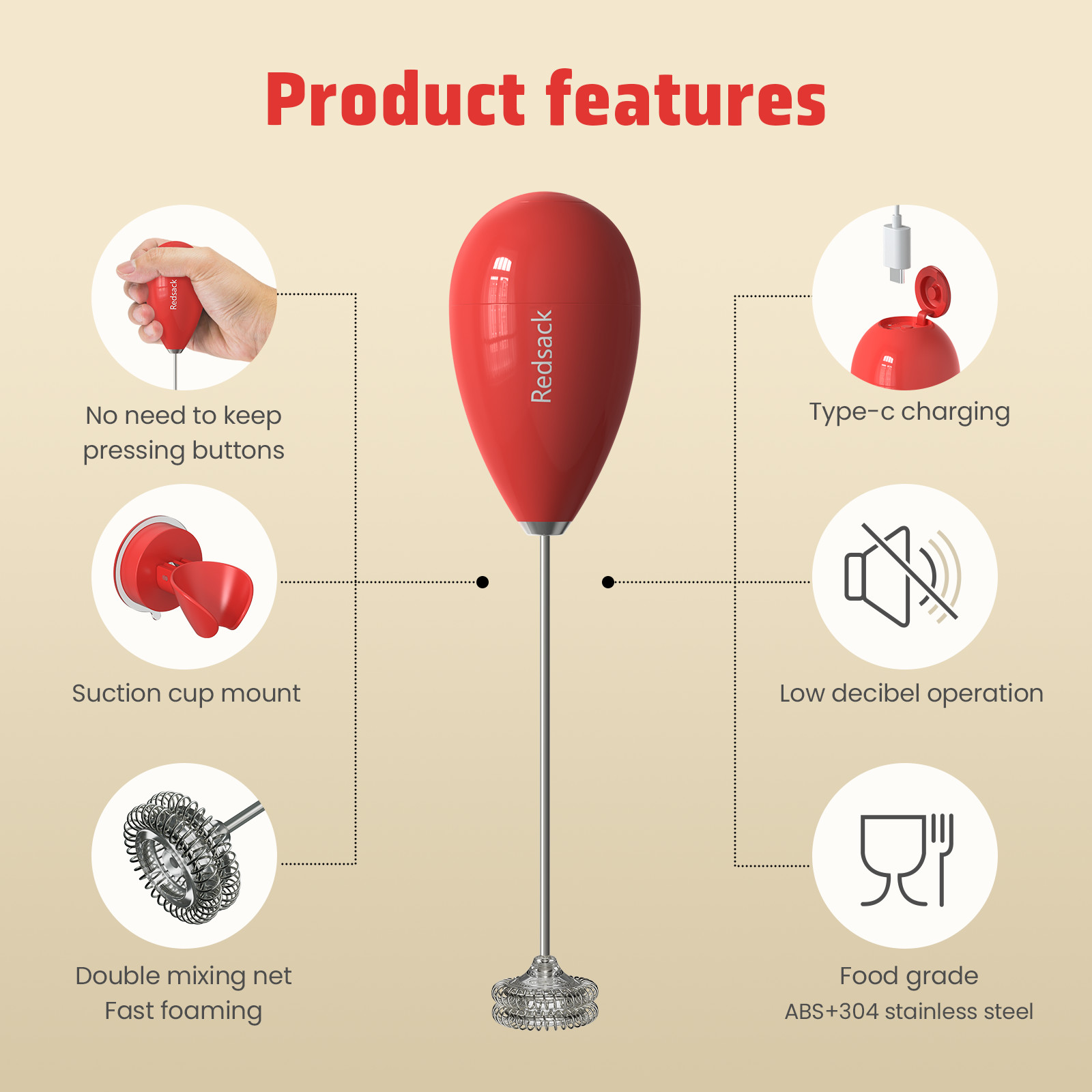 Suction Cup Wall Mount Electric Milk Frother Uses Safe Lithium Battery