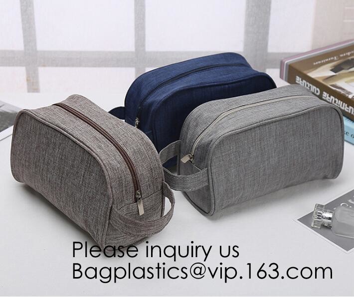 Wholesale Men Vintage Zipper Cosmetic Bag Leather Wash Cotton Canvas Makeup Bag Toiletry Bag, bagease, bagplastics