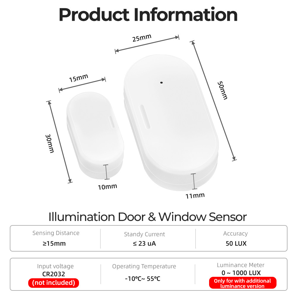 Tuya Smart zigbee Door Sensor+Light Sensor Illuminance Brightness Detector Window Drawer Wireless Open/Closed 2 In 1