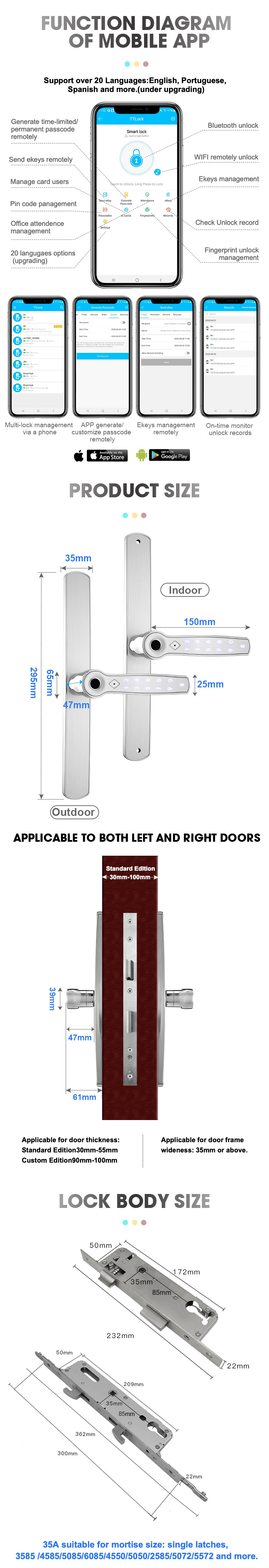 Double Sided Fingerprint Bluetooth Wifi Electric Office Biometric Locks