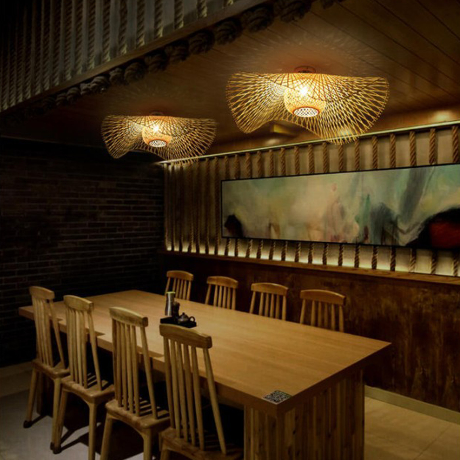 Tatami Style Rattan Ceiling Lights Shade Restaurant Ceiling Lamp(WH-WA-39)
