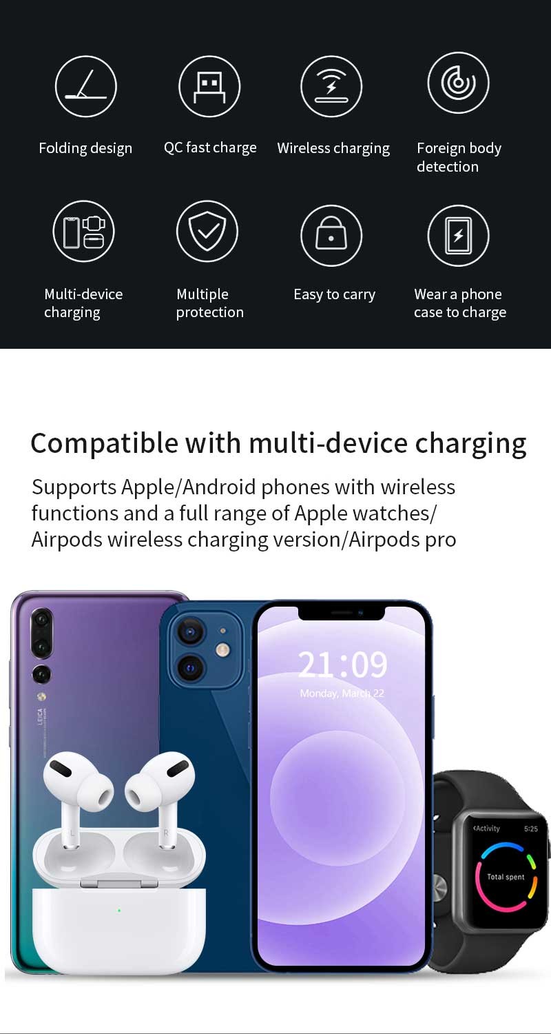 3 In 1 15W Folding Wireless Charger Double Coil Atmosphere Lamp