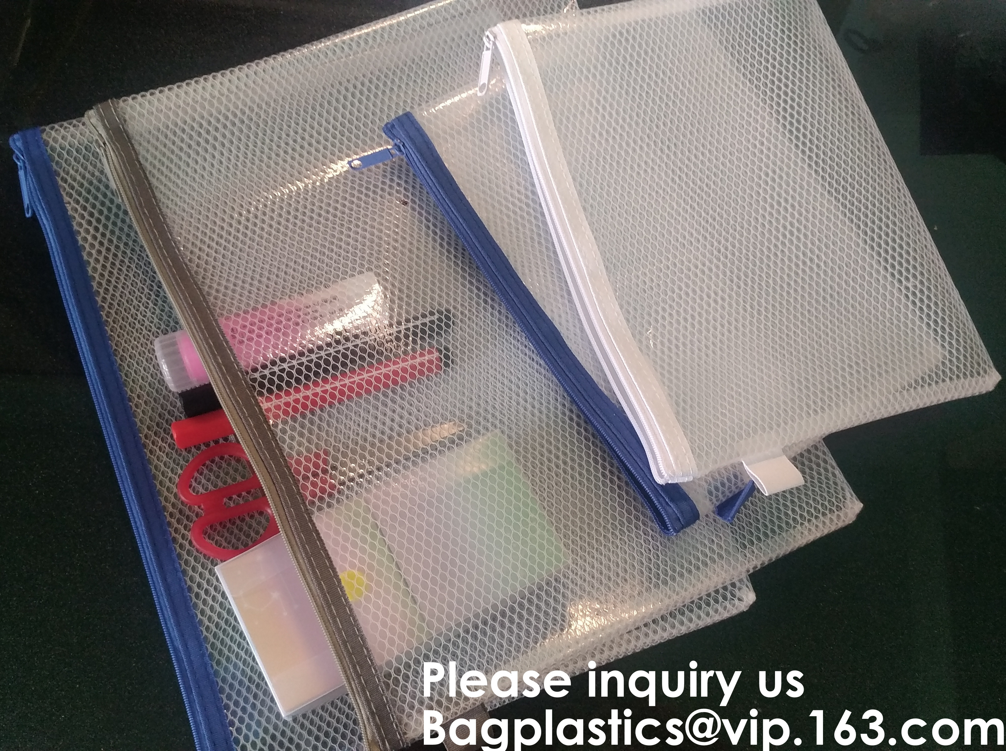 PVC A4/A5/A3 Waterproof Mesh Transparent Zipper File Folder Bag,A4 Double Zipper Mesh File Storage Bag With Color