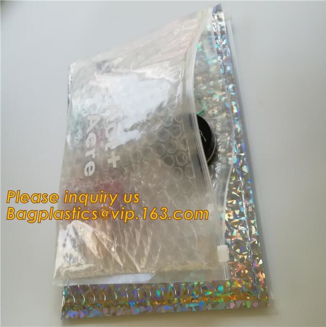 air mail metallic holographi rose gold bubble padded mailer / Zip lockkk bubble bag/ slider bubble bag,Holographic Factory