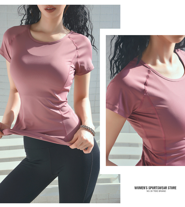 New Sports T-Shirt Women Quick Dry Running Training Short Sleeve Yoga Top Summer Network Red Sexy Back Fitness Clothing T Shirt