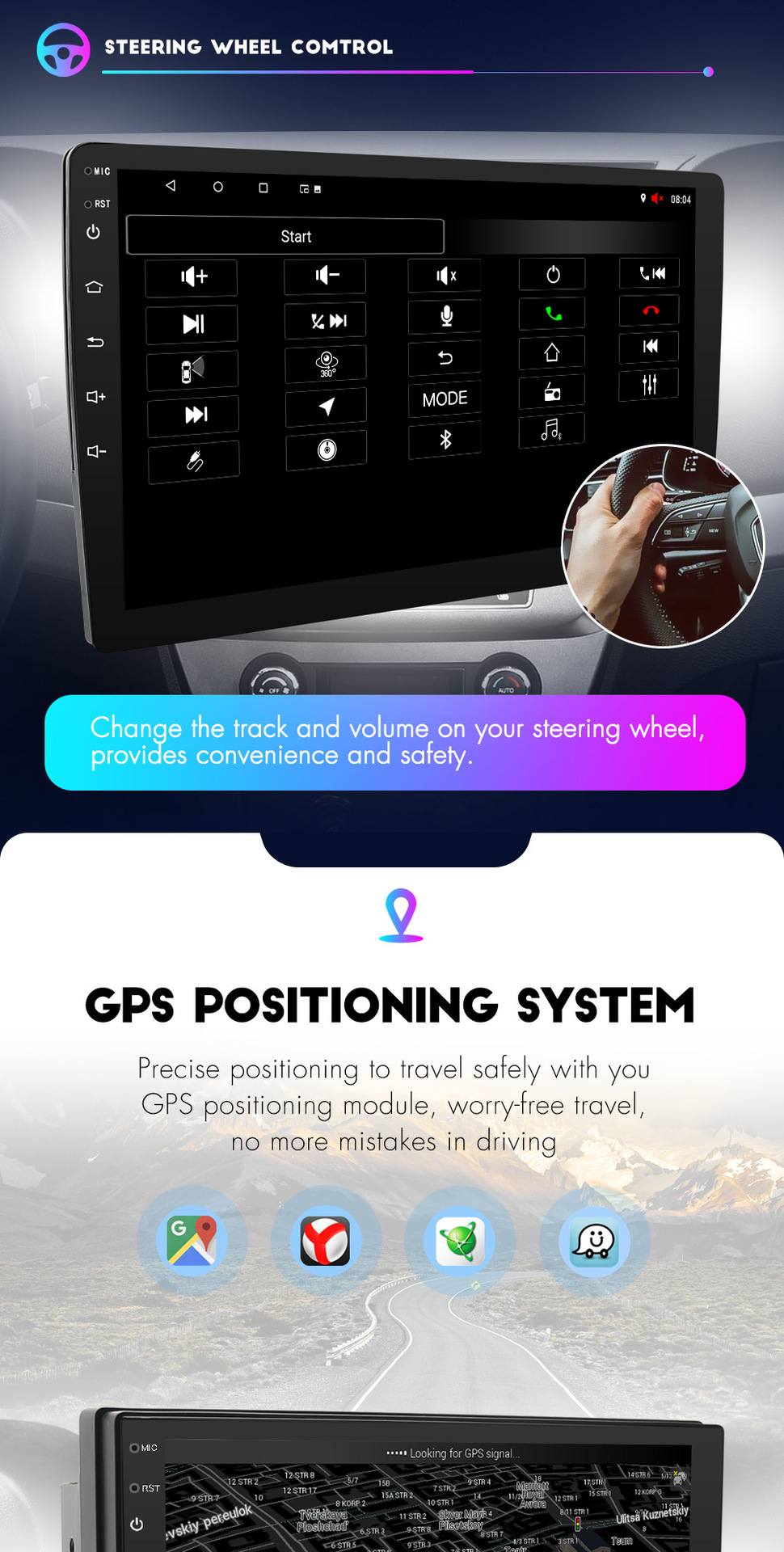 2 64G Car Radio with Rear View Camera Android Auto Carplay GPS Navigation WIFI Bluetooth