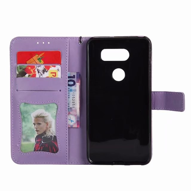 LG V30 Leather Protective Case with Flower Embossed Pattern