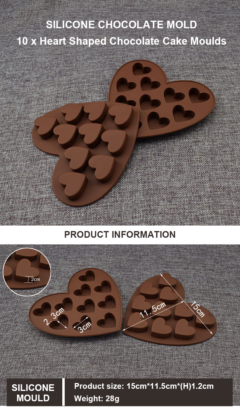 10 Cavities 3D Heart Chocolate Bomb Silicone Molds