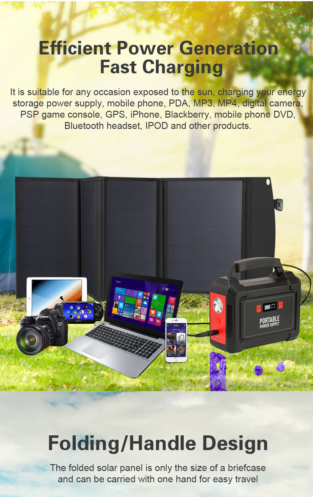 5V Monocrystal USB Foldable Solar Panel Waterproof Charger Outdoor Camping