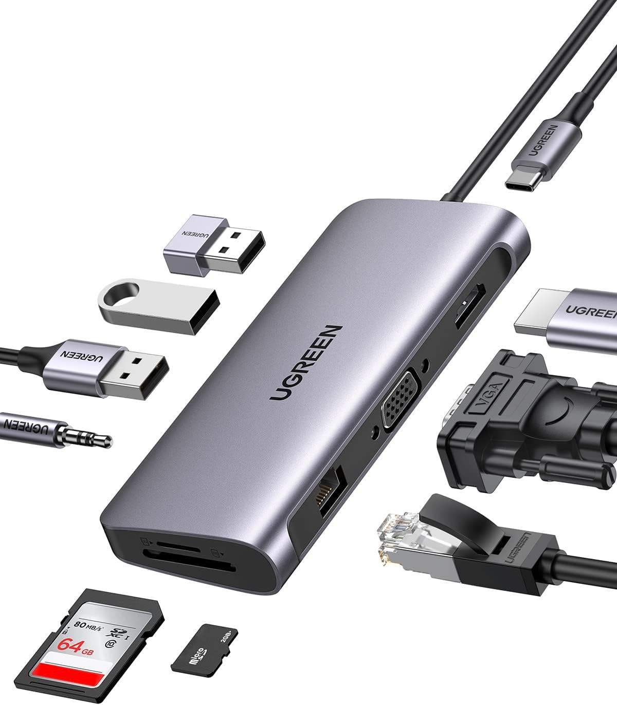 USB C Hub, 10-in-1 USB-C Docking Station, 4K-HDMI& VGA Dual Monitor, 1Gbps Ethernet,100W PD, 3 3.0 Ports,3.5mm Audio Jack