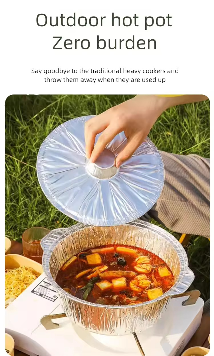 Disposable Round Aluminum Foil Pot Heavy Duty Foil Cooking Pot with Foiled Cover