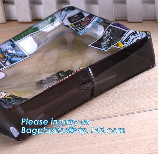 Durable Vinyl With Carry Handle Train Bag, zipper cosmetic bags with double slider, promotional travel custom pvc small