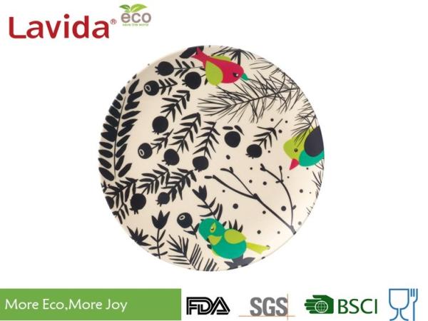 Eco - Friendly Waterproof Bamboo Fibre Plates Tasteless Nordic Flower And Bird