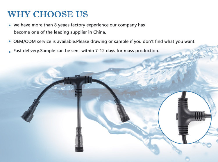 220V Power Terminal Line Led Light With T-Type Waterproof Connector String Cable Connector