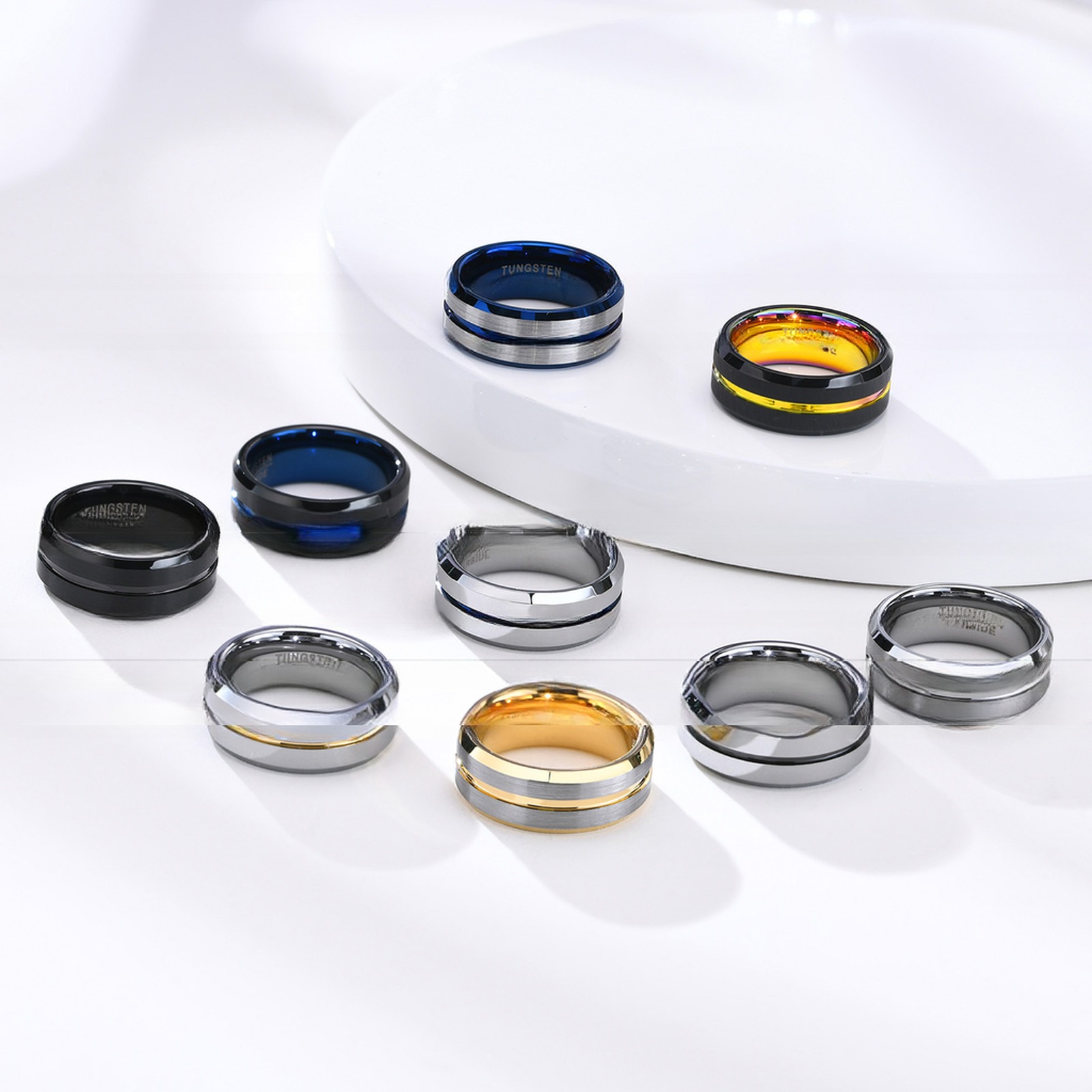 Third Party Appraisal 8mm Brushed Black Blue Gold Tungsten Ring Bevelved Edge Single Groove Mens Wedding Band Comfort Fit