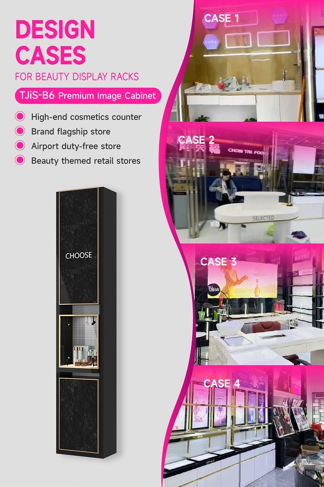 TJiS-B6 3mm Ceramic White Acrylic Letters Skincare Display Cabinet with LED Lights