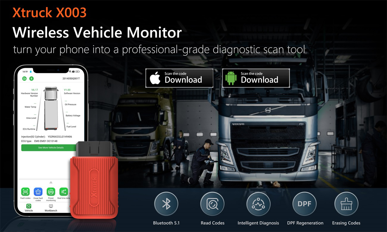 2024 Xtruck X003 Multi-brand Supports for vo-lvo/Cum-mins Recognition Fault Code Reading Automatic Truck Diagnostic Tool